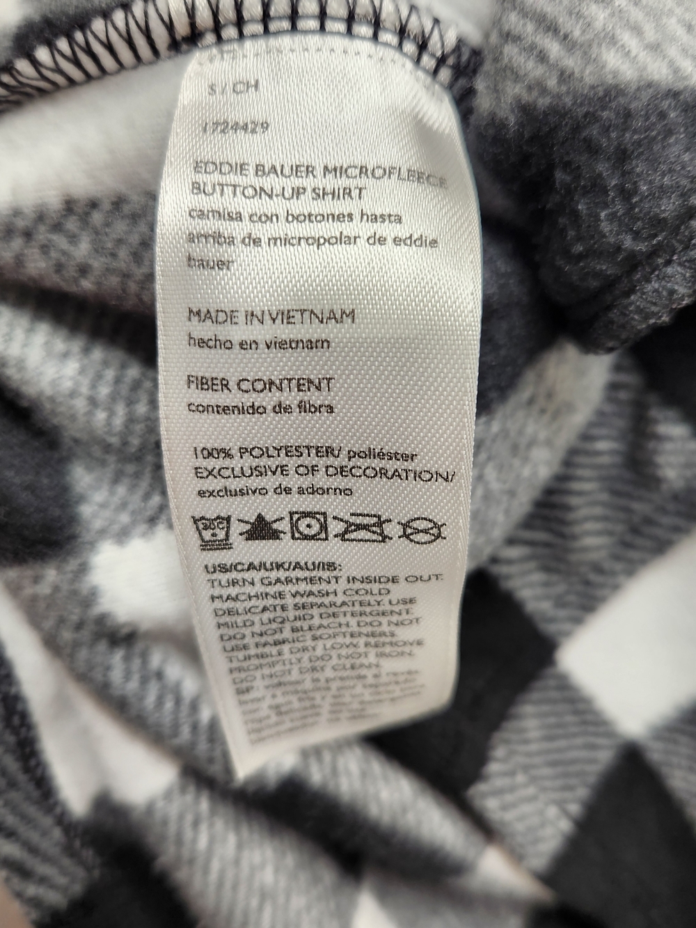 ⭐️Eddie Bauer Black & White Buffalo Plaid Microfleece Button-Down Shirt Size Sm - Picture 10 of 10